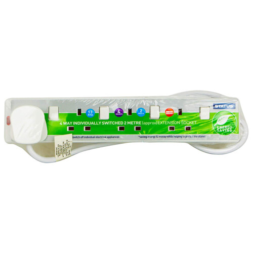 Status Multi Plug Extension | 4 Socket Extension Cable | 2m Extension Lead | Individually Switched with Neon Indicator| S4WSS2MCP9