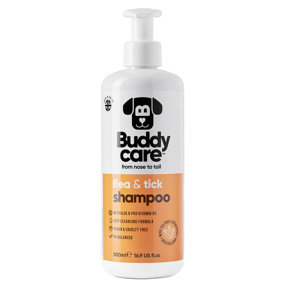 Flea & Tick Dog Shampoo by Buddycare | Eliminates Fleas, Ticks & Mites | Deep Cleansing Shampoo for Dogs, Tea Tree & Eucalyptus Flea Shampoo for Dogs
