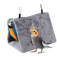 Peony Parrot Hammock Bird Nest Warm Soft Plush Hammock Hanging Cage Tent for Birds Parrot Winter Warm Bed Pet Toy Pouch Cotton Bed (M-Gray)