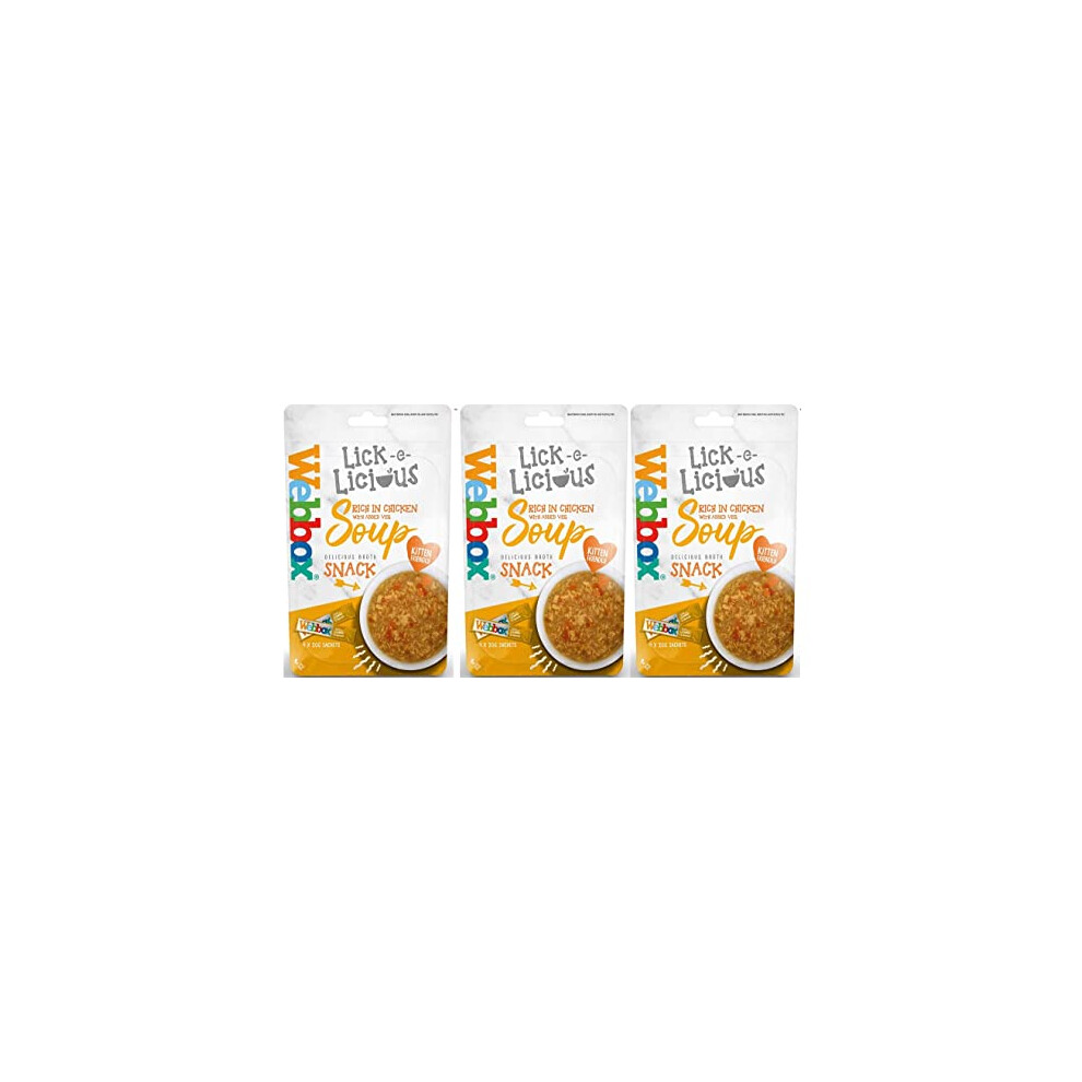 Webbox Lick-e-Licious Chicken & Veg Cat Soup Treat - Pack Of 3 (12x20g Sachets) + Howsehold Bag