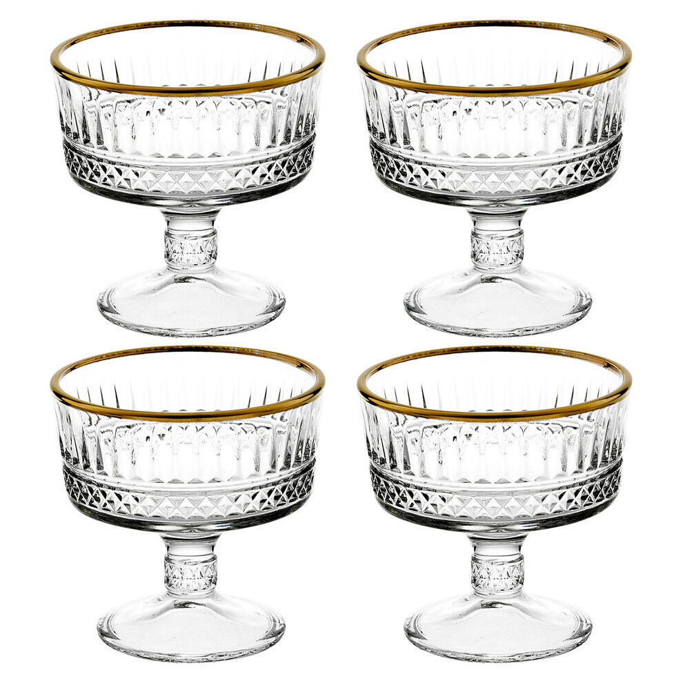 (4) Glass Dessert Bowls Ice Cream Sundae Fruit Cocktail Pudding Footed Dessert Cups