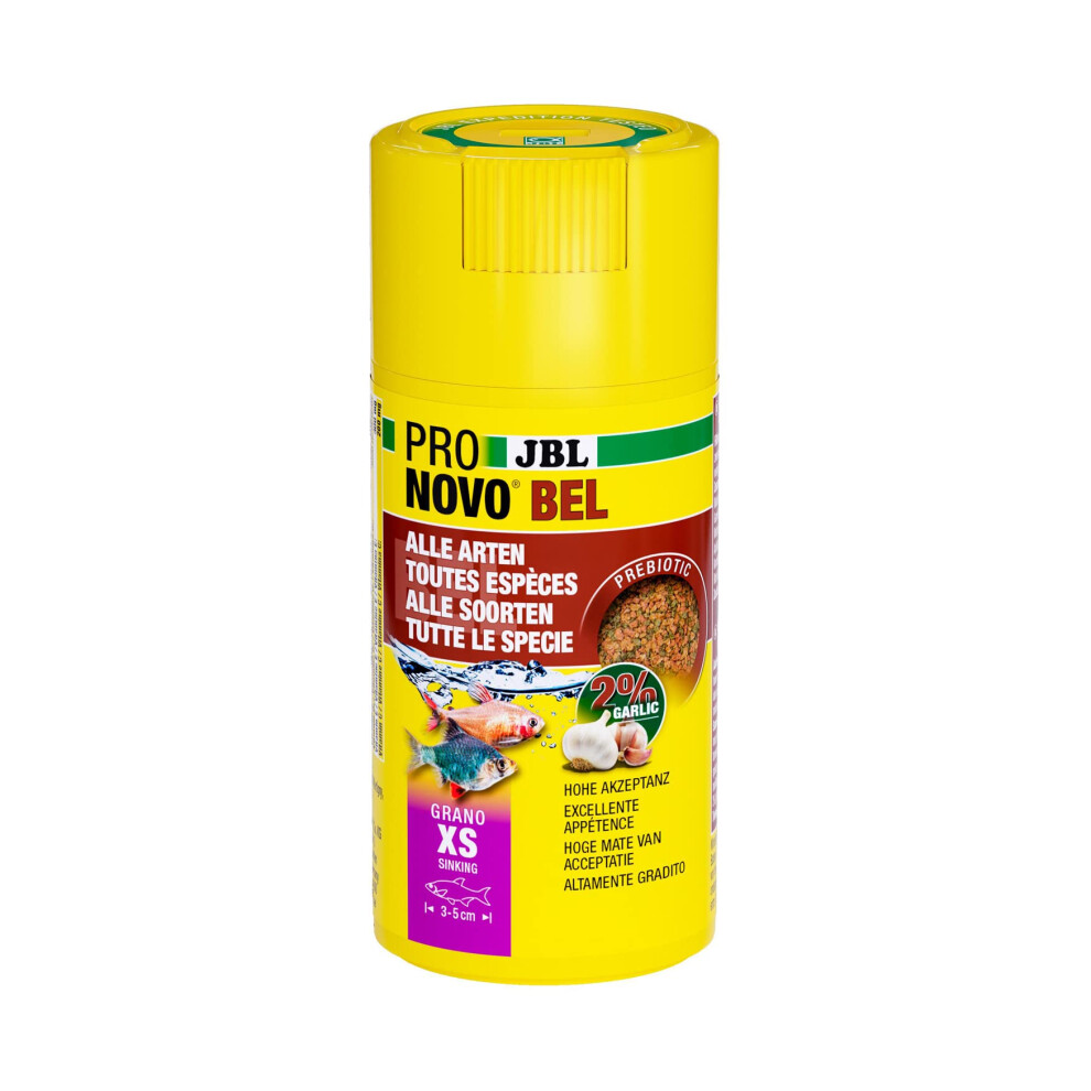 PRONOVO BEL GRANO, mangime base per tutti pesci d'acquario da 3-5 cm, pellet per pesci, dosatore a clic, taglia XS, 100 ml