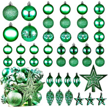 (Green) Xmas Tree Decorative Bauble Set Shatterproof Balls Star Ornaments Christmas Gift
