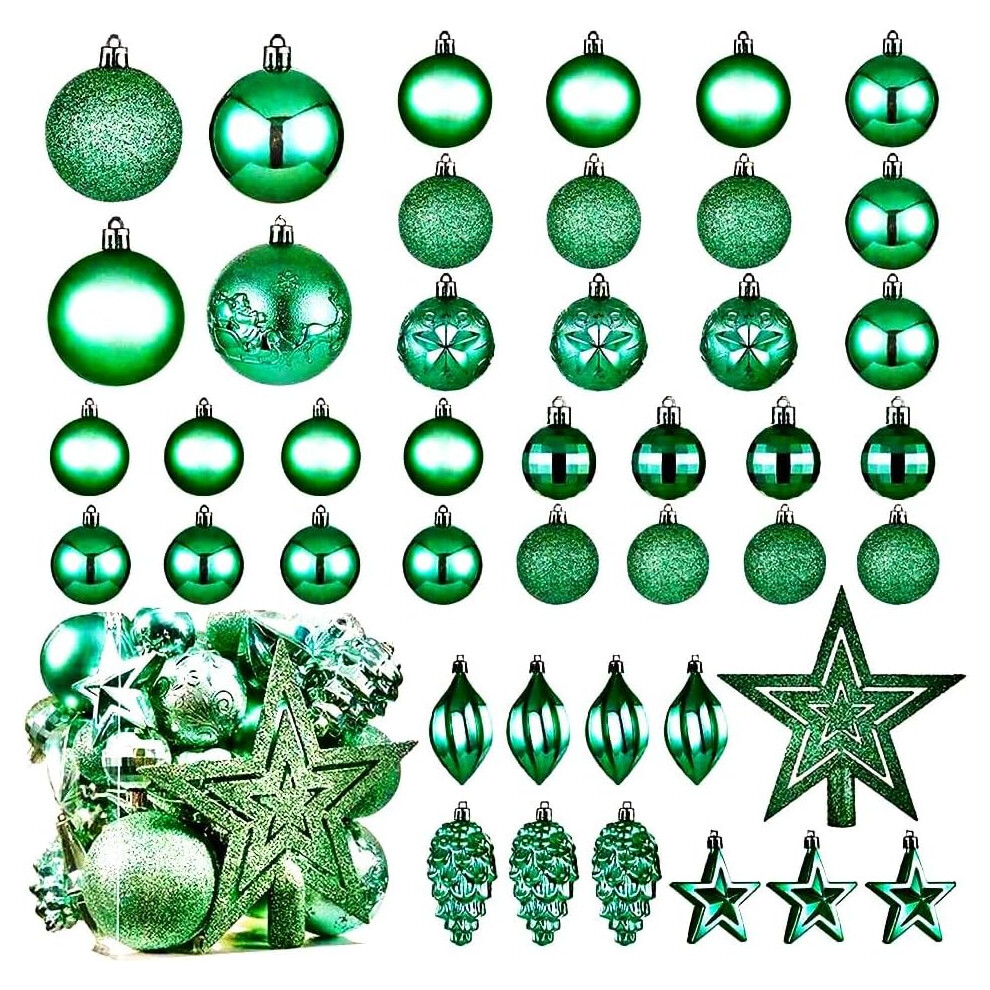 Premzo (Green) Xmas Tree Decorative Bauble Set Shatterproof Balls Star Ornaments Christmas Gift Green