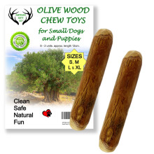 Natural Olive Wood Long Lasting Dog Chew. Puppy Teething Toy, Saving Pack 2 Sticks (Small) 12cm