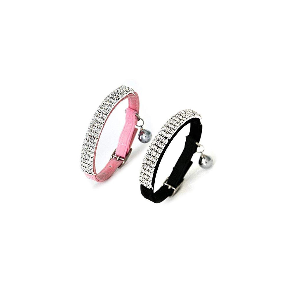 Kingkindsun Lovely Kitten Collar, Soft Adjustable Velvet Safe Bling Diamante With Bells,11 Inch Perfect For Cats And Puppies(Black+Pink)