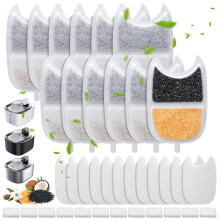 12 Packs Cat Water Fountain Filter for FEELNEEDY YPD-C004 4L Fountain, Contains 12 Cat Water Fountain Filters, 12 Pre-Filtered Sponges and 12 Sponges