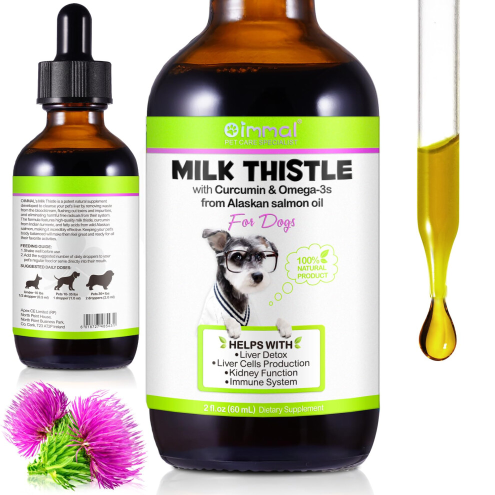 Zoxpm Milk Thistle For Dogs, 60Ml Kidney And Liver Supplements For Dog, Natural Dog Silymarin Antioxidant With Curcumin & Omega-3 Oil Salmon