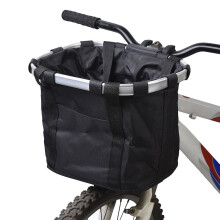 Bicycle Bike Detachable Cycle Front Canvas Basket Carrier Bag Pet Carrier Aluminum Alloy Frame Pet Carrier (black)
