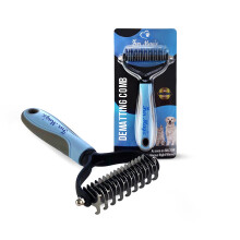 Dematting Comb for Dog & Cat – Pet Deshedding Tool for Removing Loose Undercoat, Knots, Mats – Dog Brush for Grooming – Dual Sided Undercoat