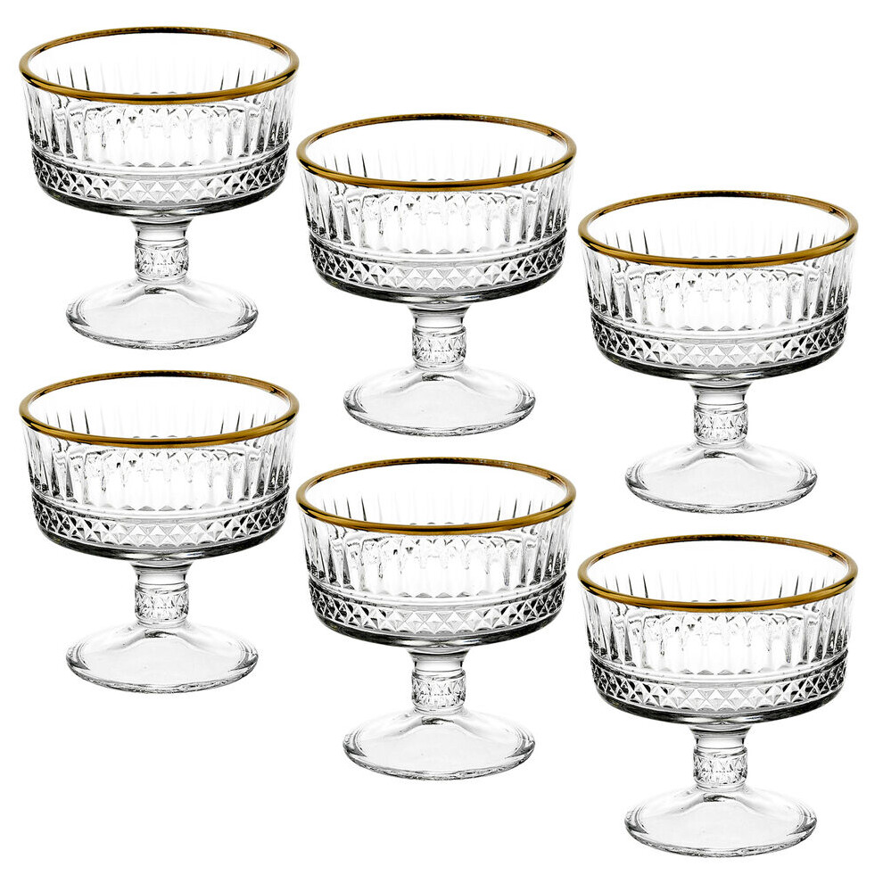 (6) Glass Dessert Bowls Ice Cream Sundae Fruit Cocktail Pudding Footed Dessert Cups