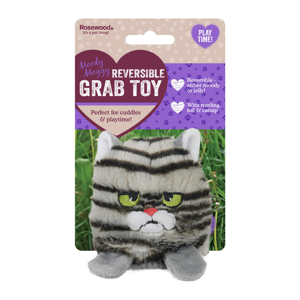 Moody Moggy Reversible Grab Toy - Dual-Sided Interactive Catnip Cat Toy for Engaging Play & Exercise