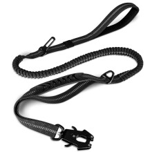 Tactical Dog Lead Heavy Duty, 1.2-1.8m Shock Absorbing Bungee Dog Lead with 2 Handle, Metal Carabiner Clip, Car Seatbelt, Strong No Pull Dog Lead for