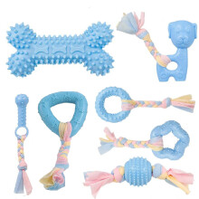 CAMITER 7-Piece Dog Chew Toy Set - Teething Ball & Colorful Rope Toys for Small/Medium Dogs (Blue), TPR & Washable, Interactive Chewing, Fetch & Tug