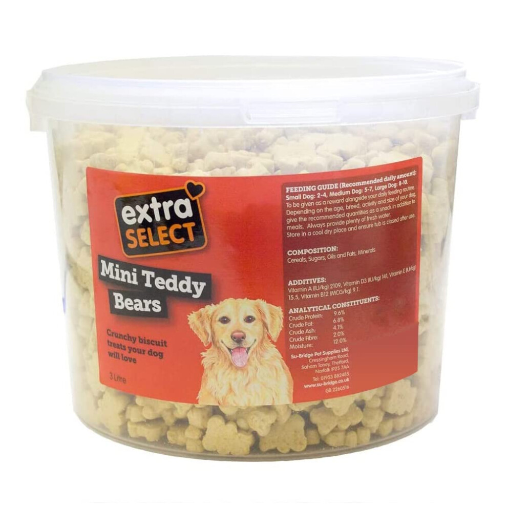 Mini Teddy Bear Shaped Natural Dog Treat Biscuits in a 3ltr Bucket (approx 1130 biscuits)