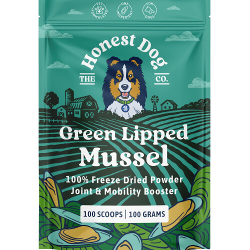 Honest Dog Co. Green Lipped Mussel Powder For Dogs (100 Grams - 100 Servings) Mobility and Flexibility Booster - Hip and Joint Care