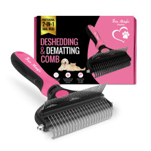 Deshedding and Dematting Comb Double Sided Undercoat Rake Pet Grooming Brush Removing Mats, Knots & Tangles for Dogs and Cats with Long and Medium