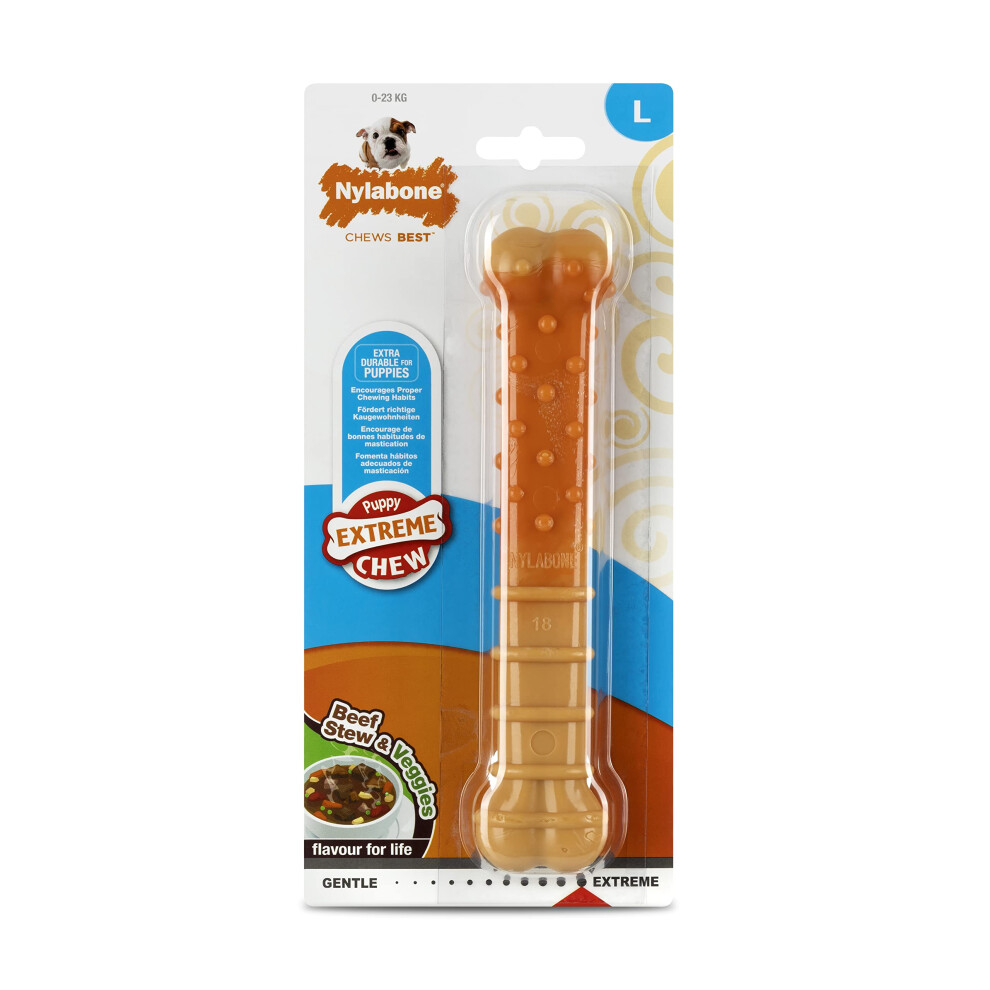 Puppy Extreme Tough Chew Toy Bone, Beef Stew & Veg Flavour, Large