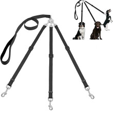 3 in 1 Dog Leashes, with Adjustable Detachable Coupler, 3 Way Dog Leash, Durable Strong Nylon Long Line Dog Leads, Anti-Pull Dog Leash, for One, Two,