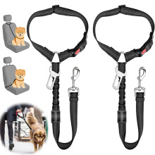 Dog Car Seat Belts 2 Pcs, Dog Car Harness, Dog Seat Belts for Cars, Adjustable Elastic Bungee Harness Dog Seatbelt with Seatbelt Clip, Car Safety