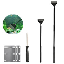 65cm Algae Scraper for Glass Tank, Aviation Aluminum-alloy Fish Tank Scraper Cleaner with detachable rod and 10PCS Replacement Stainless Steel Blades