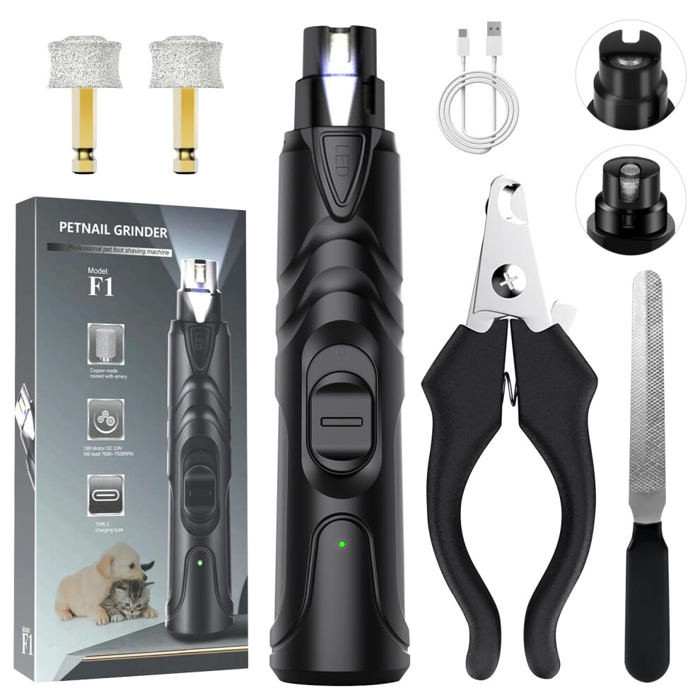Dog Nail Grinders with Nail Clippers,Professional Dog Claw Grinder Electric Dog Nail Trimmer with LED Light,Rechargeable Nail Clippers Silent for