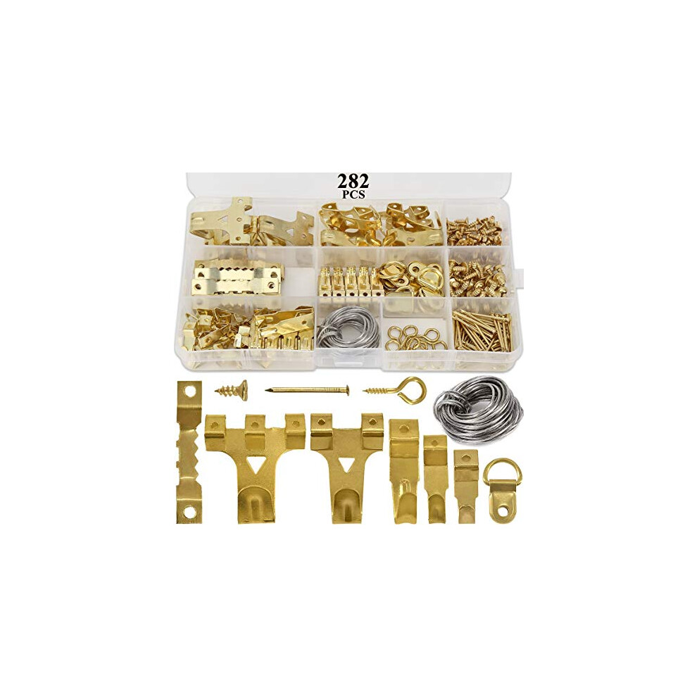 282Pcs Picture Hooks For Hard Walls, Picture Hanging Kit For Picture Frame Fixing, Assorted Picture Hanger Set With 62 Steel Hooks, 30 Sawtooth 8414802845882