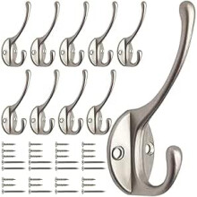 Satin Nickel Coat Hooks for Wall Pack 10 - Heavy Duty Coat Hooks Wall Mounted - Premium Design Wall Hooks Rust Free Door Hooks for Hanging