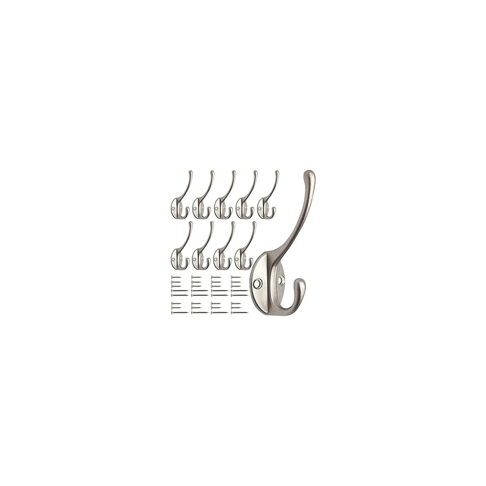 GlazieVault Satin Nickel Coat Hooks for Wall Pack 10 - Heavy Duty Coat Hooks Wall Mounted - Premium Design Wall Hooks Rust Free Door Hooks for Hanging - Image 2