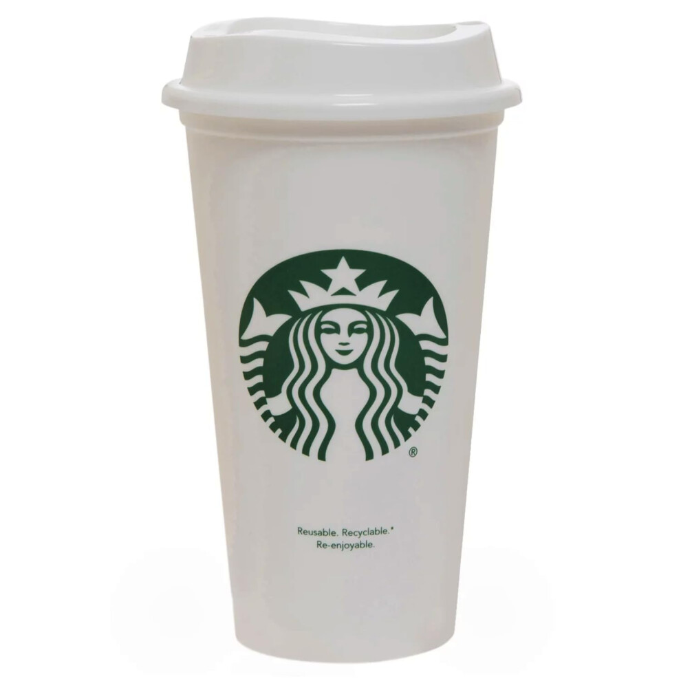 White Reusable Plastic Travel Mug/Cup/Tumbler Grande Medium, 16oz 473ml