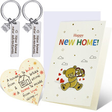 New Home Decoration Set Including 2 Pieces New Home New Adventures Keychain New Home Cards with Envelope Wooden New Home Hanging Heart Sign Plaque