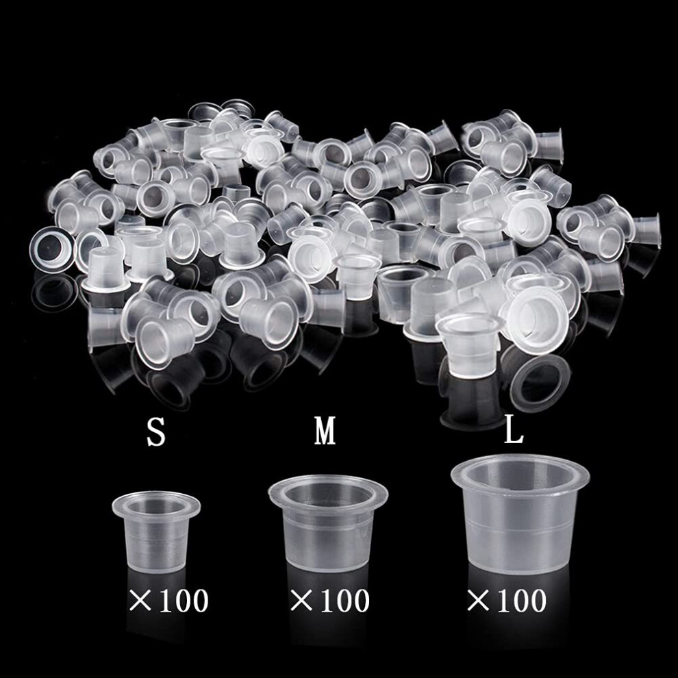 Uptatsupply Tattoo Ink Cups 300Pcs Mixed Size Permanent Makeup Pigment Clear Holder Container Cap Tattoo Accessory