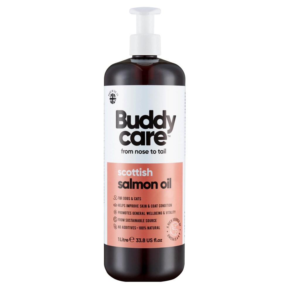 Buddycare Salmon Oil - 1L - Natural Supplement For Dogs & Cats - Rich In Omega-3 Fatty Acids For A Healthy Coat And Skin