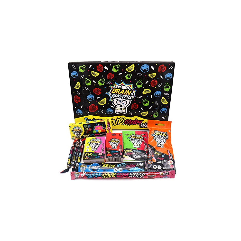 Brain Blasterz Sour Sweets Gift Box - Vegan Sweets, American Sweets Gift Box, Halal Sweets - Extreme Sour Candy Collection - Special Edition Items, 1-4 Sourness