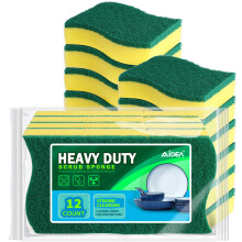Heavy Duty Scrub Sponges Washing Up Pack of 12, Cleaning Scrub Sponge, Stink Free Dual-Sided Dishwashing Sponge, Effortless Cleaning Eco Scrub Pads