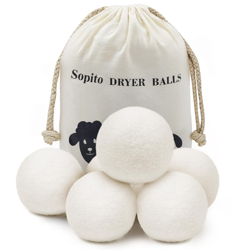 Tumble Dryer Balls, Sopito 6pcs XL Wool Dryer Balls for Laundry to Reduce Drying Time, Wrinkles and Static, Soften Fabric, Reduce Tangle and Make