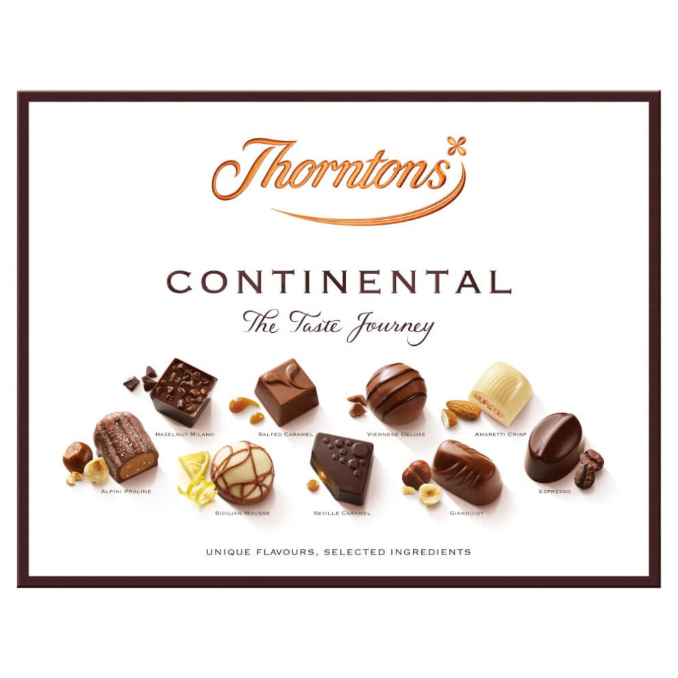 Continental Chocolate Gift, Perfect for Sharing, Gifts for Women and Men, Unique Flavours Milk, White, Dark Chocolate, 264g