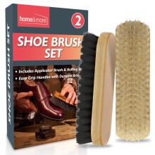 2pk Shoe Brush Set | Traditional Shoe Polish Brushes Ideal for Leather Shoes, Boots Suede | Wooden Handle Shoe Cleaning Brush | Boot Brush | Shoe