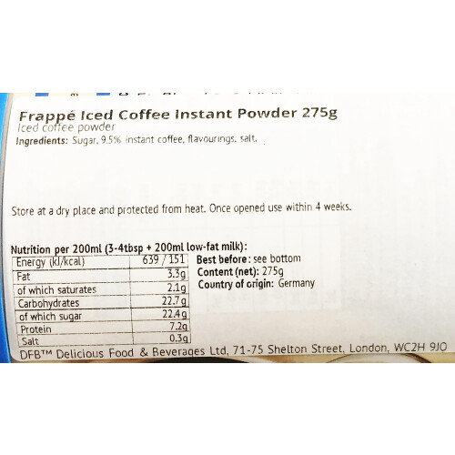 Frappé Iced Coffee Instant Powder 275G - imported by DFB 1