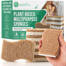 6 Pack Compostable Natural Washing Up Sponge, UK Brand Eco Friendly Kitchen Dish Cleaning Sponges, Biodegradable Cellulose & Coconut Eco Sponges &