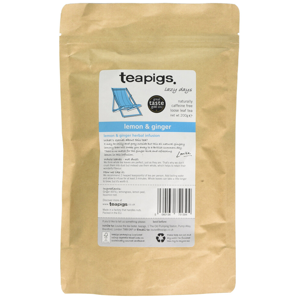 Lemon & Ginger Herbal Loose Tea Made With Whole Leaves (1 Pack of 200g Loose Tea)