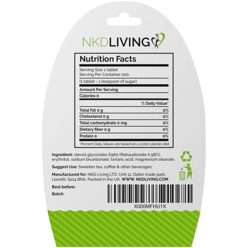 Pure Stevia Sweetener Tablets - 200 Tablets - Non-Bitter 1
