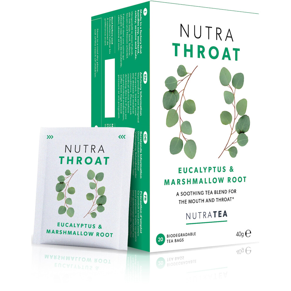 Nutra Tea Nutrathroat - Throat Tea | Throat Comfort Tea - For Sore Throat & Coughs - Includes Marshmallow Root, Slippery Elm And Fenugreek - 20 Enveloped Tea