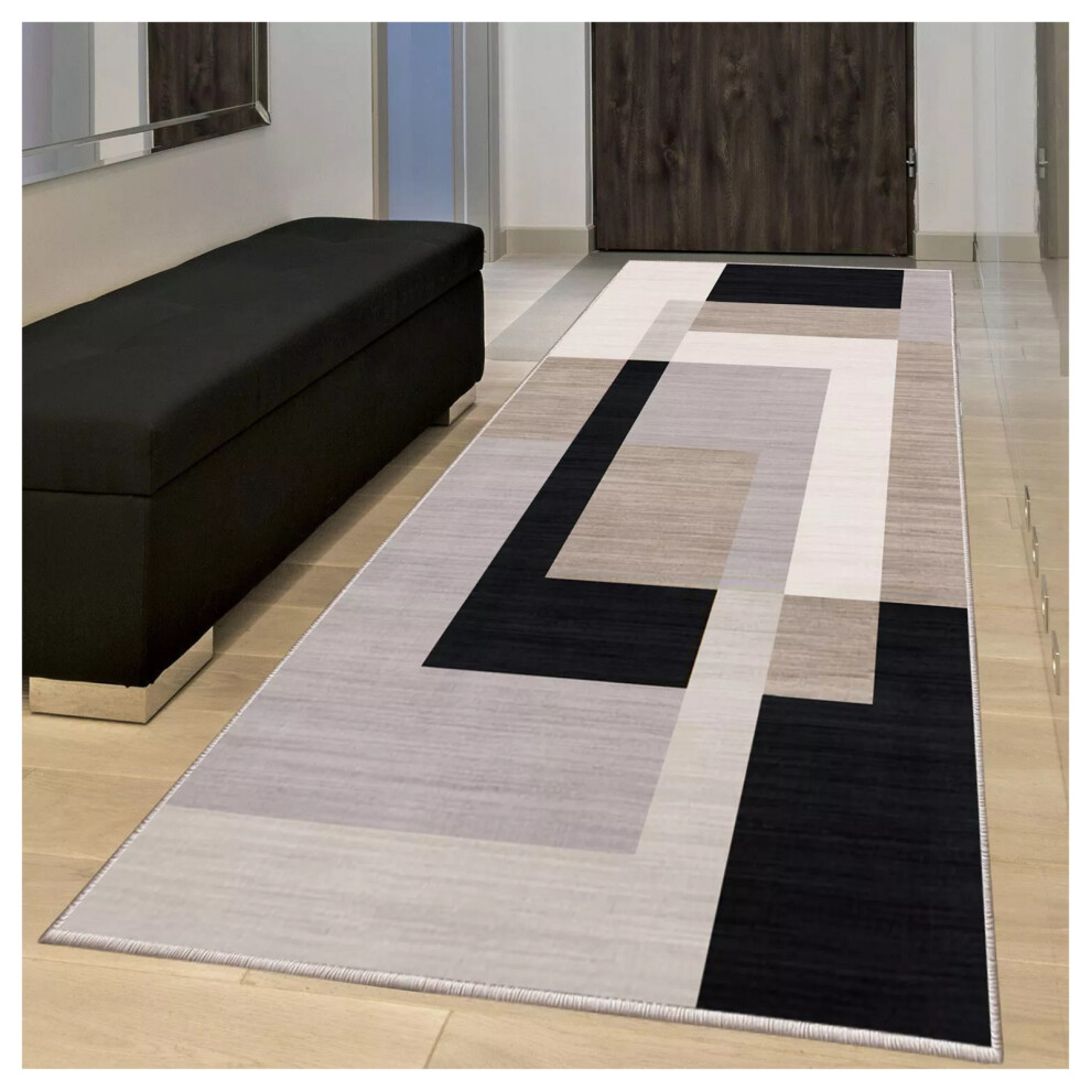 (60 x 220 cm- Printed Runner Rug, Milo Neutral) Hallway Runner Rugs Printed Carpets Bath Doormats