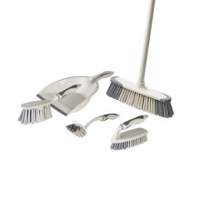 T769002MSH 5-in-1 Cleaning Set with Dust Pan and Brush/Kitchen Broom/Dish Brush/Scrub Brush, Latte & Grey