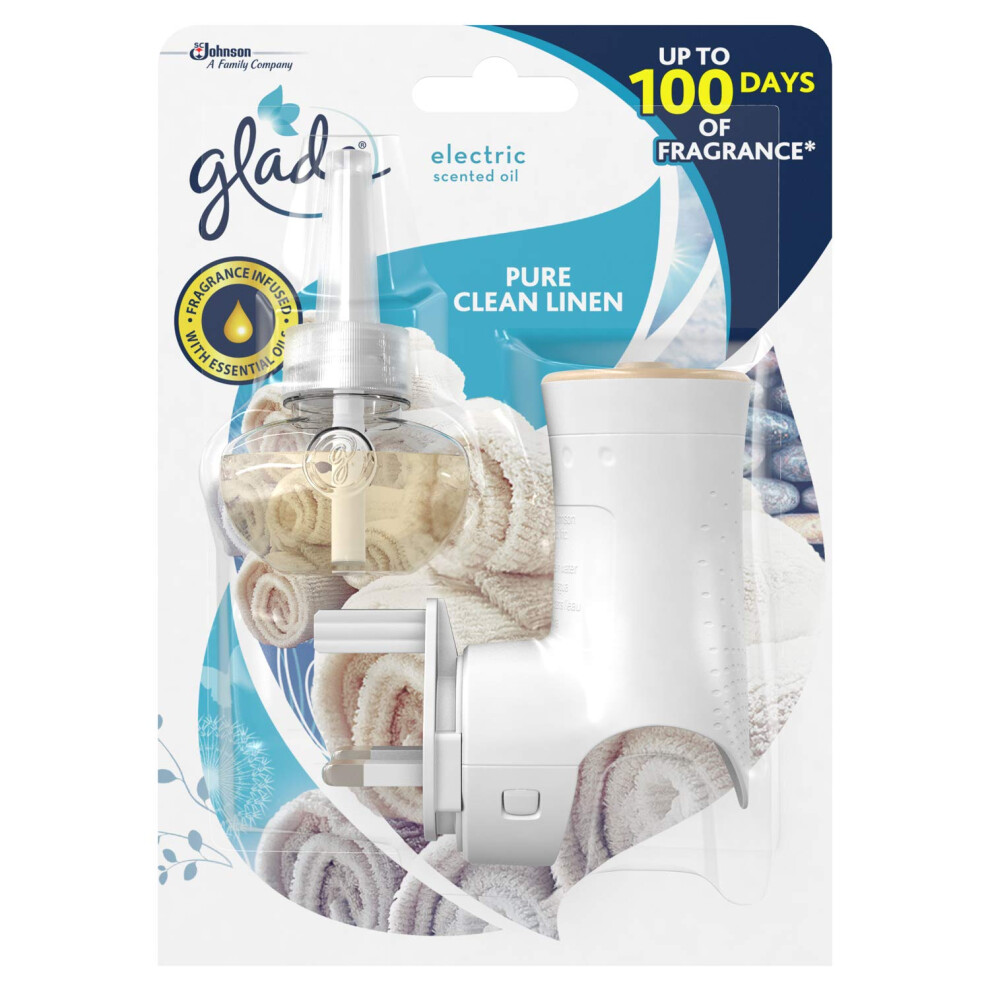 Plug in Air Freshener Holder and Refill, Electric Scented Oil Room Air Freshener, Clean Linen, 1 Holder and 20 ml Refill