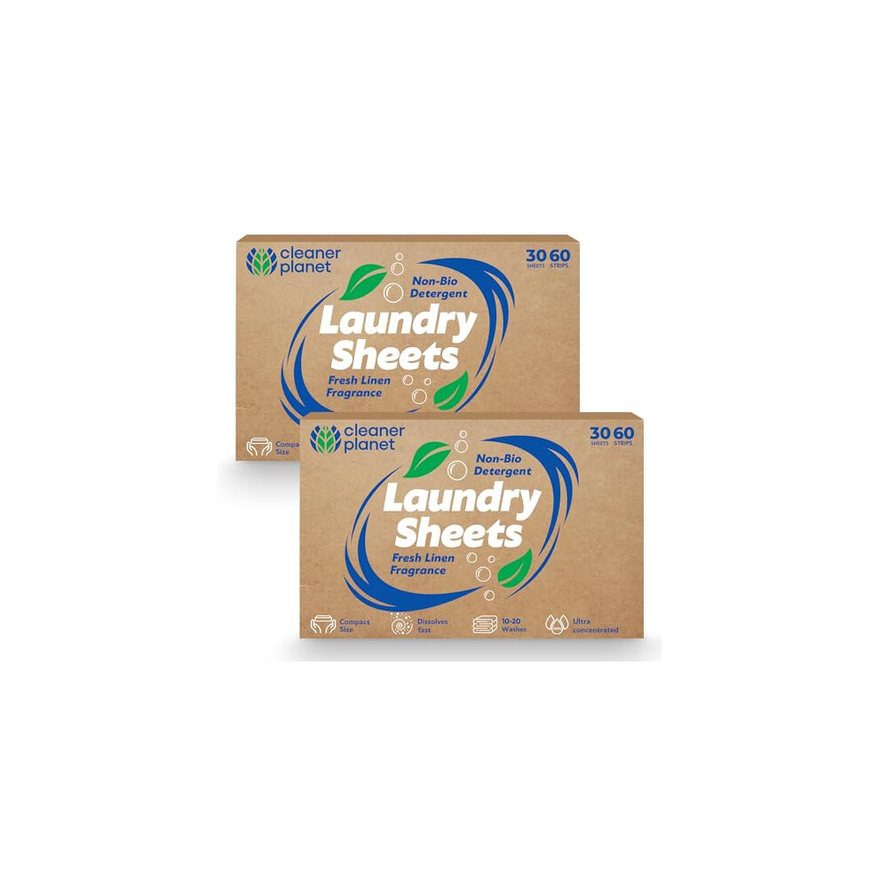 2x30pk Laundry Detergent Sheets | 60 Loads Fresh Linen Scent Eco Washing Sheets Detergent | Laundry Sheets Detergent Sheets for Washing Sheet Strips |