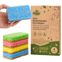 Dr.Hygi Scrub Sponges - 4-Pack Eco Sponges Set - Natural Sisal and Cellulose Washing Up Sponge - 100% Biodegradable, Zero Waste Bathroom, Kitchen