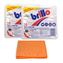 2X Brillo Soap Pads - 2X 10 Pack- Multi-Purpose Kitchen Washing Soap Pads Scourer for Pans, Pots, Cookers - with Microfibre Cloth