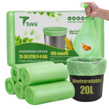 100 Counts Biodegradable Trash Bags,Small Bin Bags 20-30 Liter, 5.2 Gallon Garbage Trash Bags Wastebasket Liners,100%
